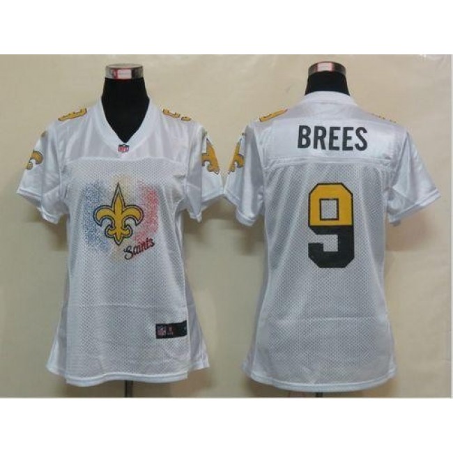 Women's Saints #9 Drew Brees White Fem Fan NFL Game Jersey