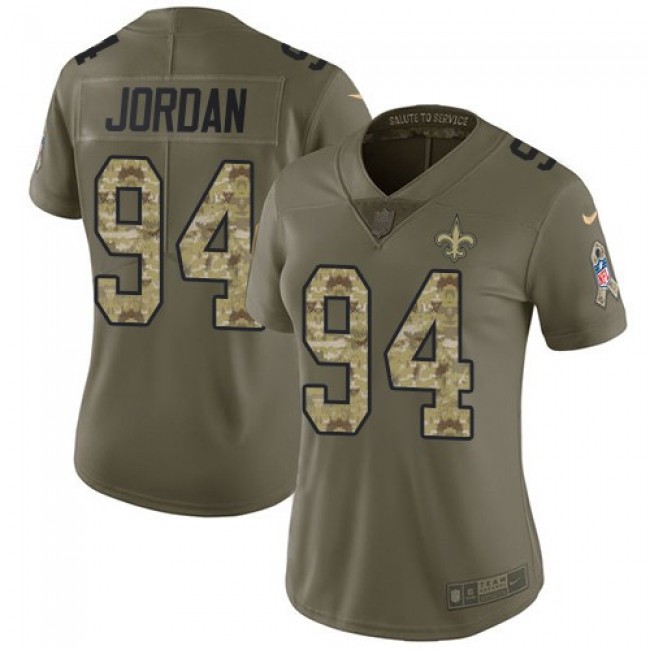 Women's Saints #94 Cameron Jordan Olive Camo Stitched NFL Limited 2017 Salute to Service Jersey