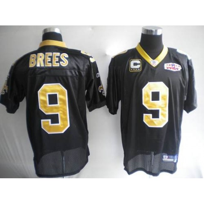 Saints #9 Drew Brees Black With Super Bowl Patch Stitched NFL Jersey