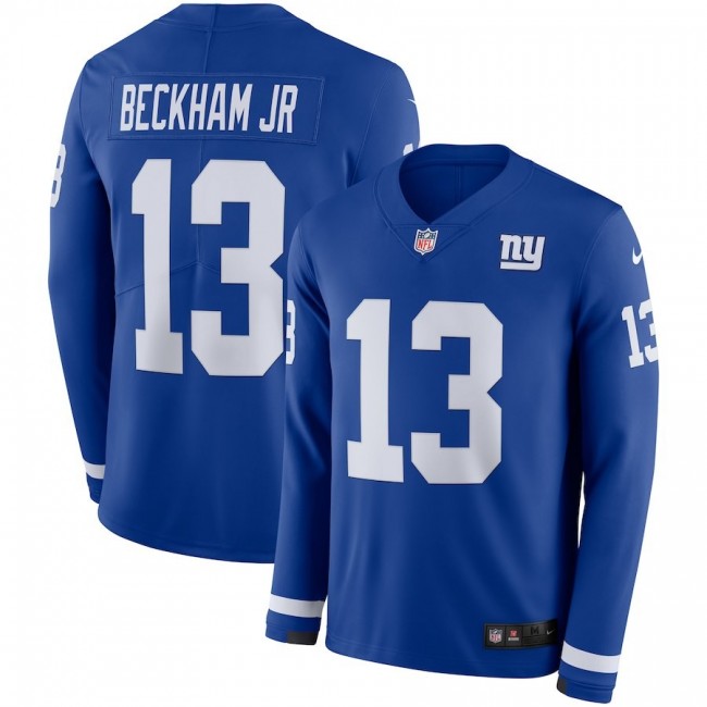 Men's Giants #13 Odell Beckham Jr Royal Blue Team Color Men's Stitched NFL Limited Therma Long Sleeve Jersey