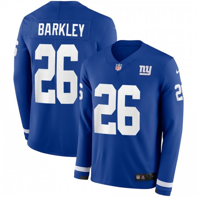 Men's Giants #26 Saquon Barkley Royal Blue Team Color Men's Stitched NFL Limited Therma Long Sleeve Jersey