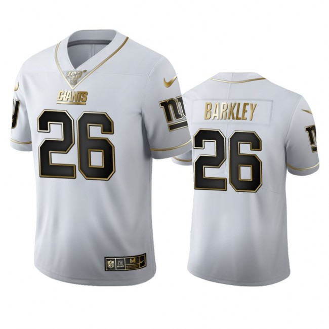 New York Giants #26 Saquon Barkley Men's Nike White Golden Edition Vapor Limited NFL 100 Jersey