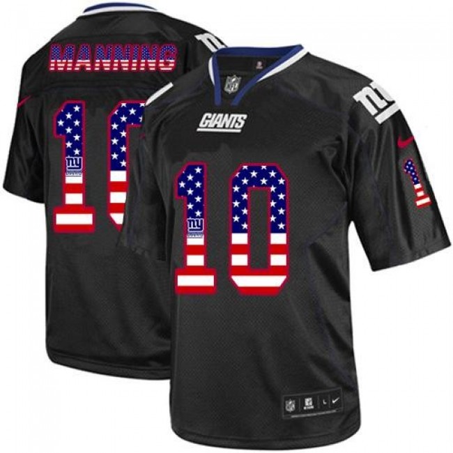 Nike Giants #10 Eli Manning Black Men's Stitched NFL Elite USA Flag Fashion Jersey