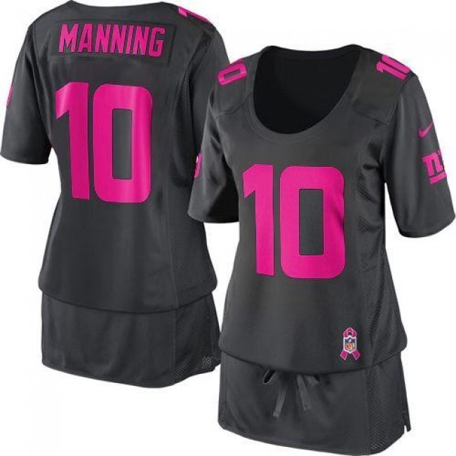 Women's Giants #10 Eli Manning Dark Grey Breast Cancer Awareness Stitched NFL Elite Jersey