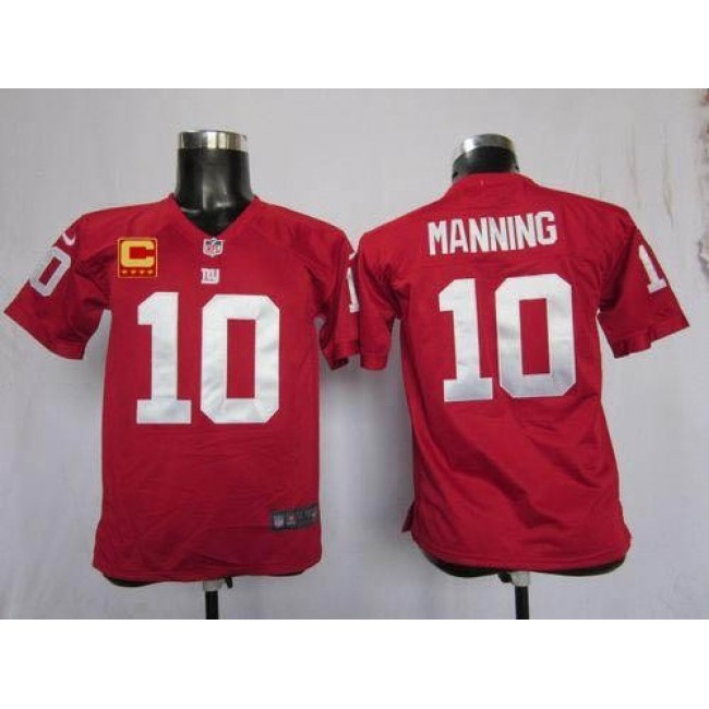 New York Giants #10 Eli Manning Red Alternate With C Patch Youth Stitched NFL Elite Jersey