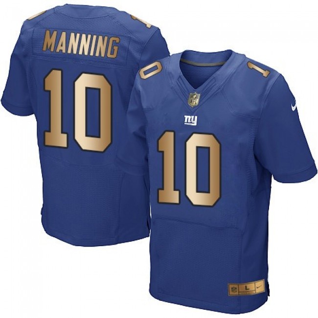 Nike Giants #10 Eli Manning Royal Blue Team Color Men's Stitched NFL Elite Gold Jersey