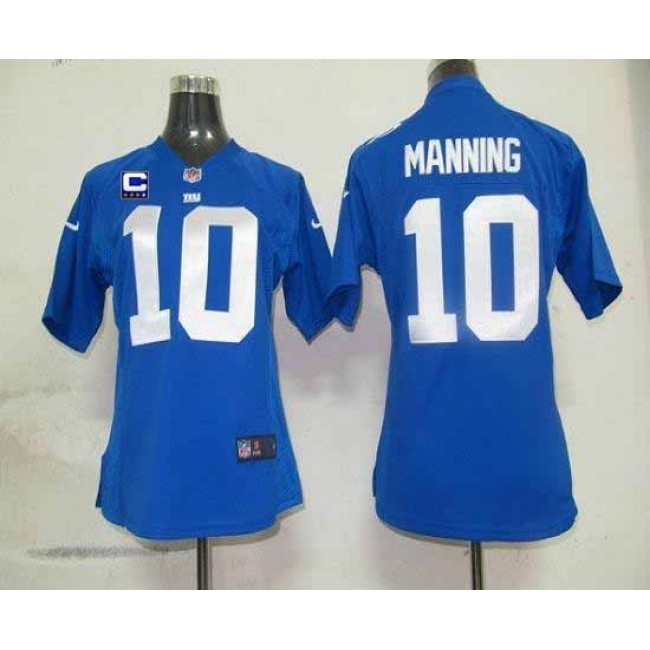 Women's Giants #10 Eli Manning Royal Blue Team Color With C Patch Stitched NFL Elite Jersey