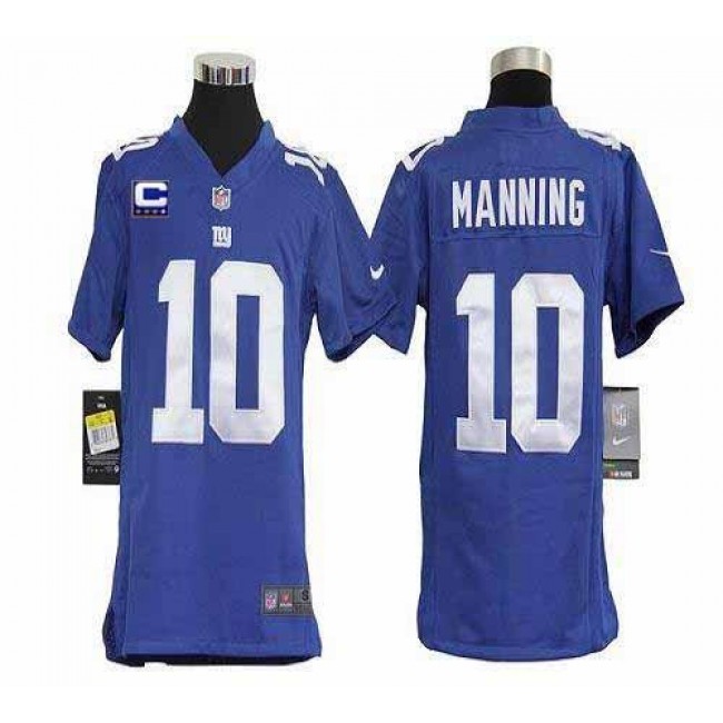 New York Giants #10 Eli Manning Royal Blue Team Color With C Patch Youth Stitched NFL Elite Jersey