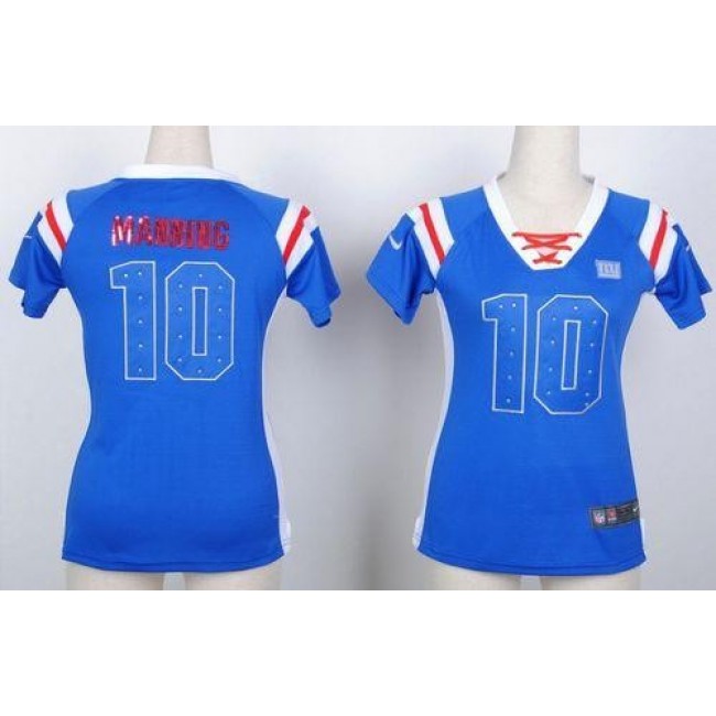 Women's Giants #10 Eli Manning Royal Blue Stitched NFL Elite Light Diamond Jersey