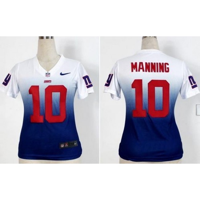 Women's Giants #10 Eli Manning White Royal Blue Stitched NFL Elite Fadeaway Jersey