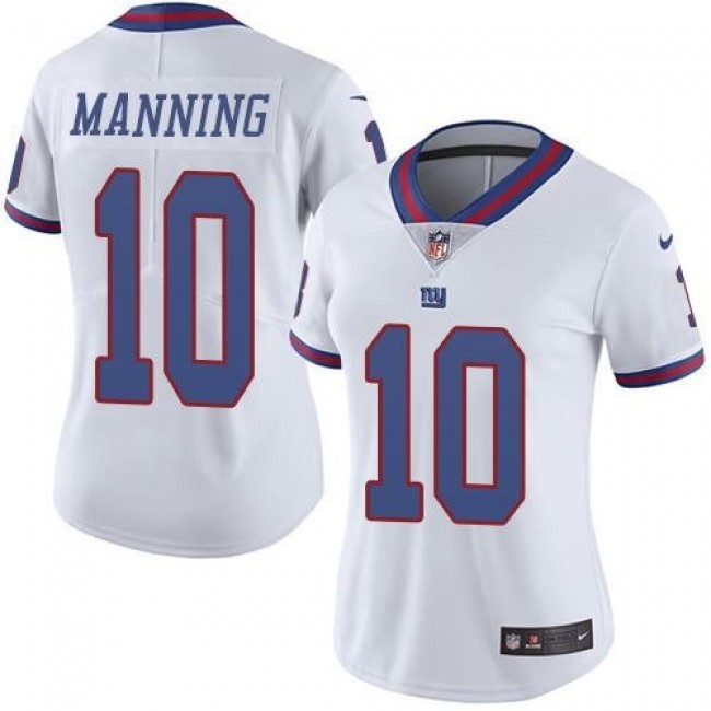 Women's Giants #10 Eli Manning White Stitched NFL Limited Rush Jersey