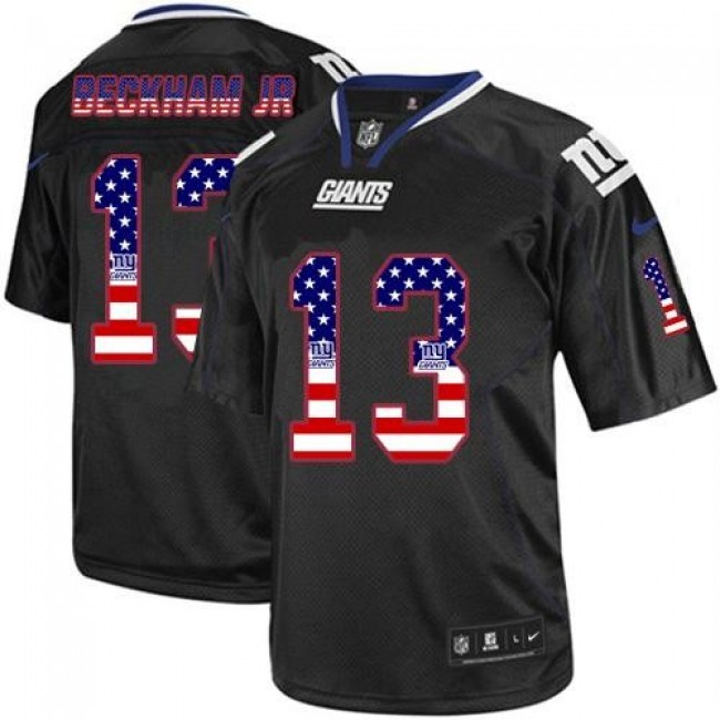 Nike Giants #13 Odell Beckham Jr Black Men's Stitched NFL Elite USA Flag Fashion Jersey