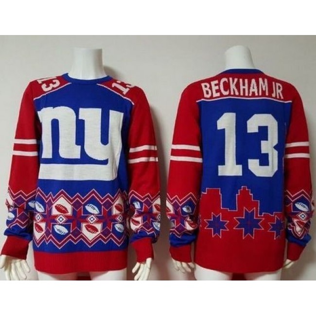 Nike Giants #13 Odell Beckham Jr Royal Blue/Red Men's Ugly Sweater
