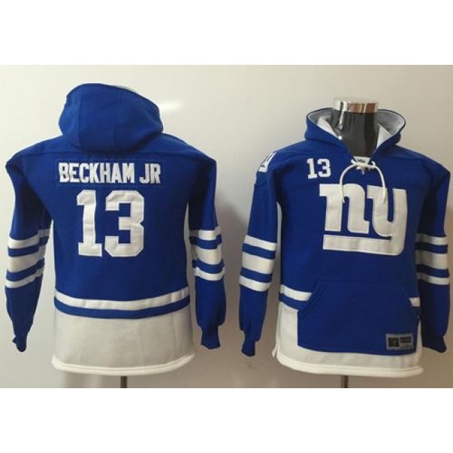 New York Giants #13 Odell Beckham Jr Royal Blue-White Youth Name Number Pullover NFL Hoodie Jersey