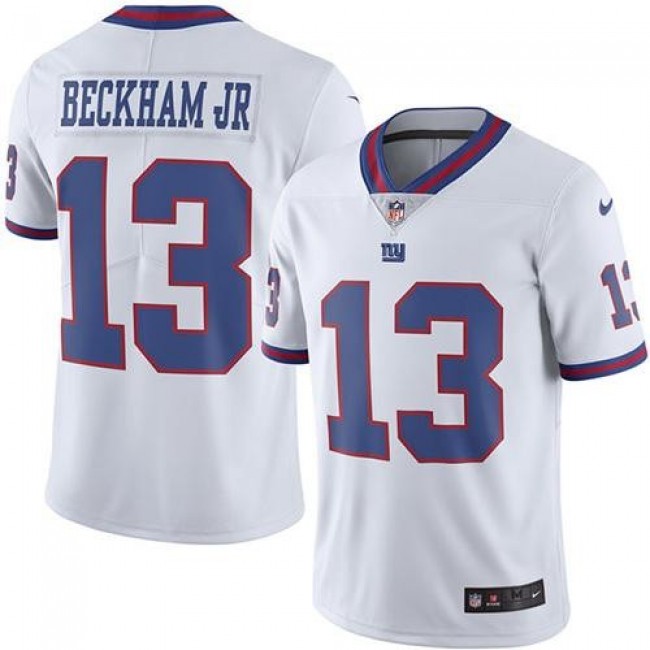 Nike Giants #13 Odell Beckham Jr White Men's Stitched NFL Limited Rush Jersey