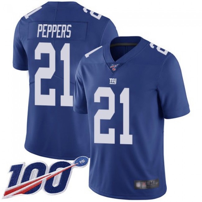 Nike Giants #21 Jabrill Peppers Royal Blue Team Color Men's Stitched NFL 100th Season Vapor Limited Jersey