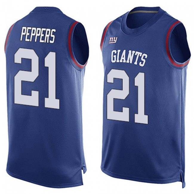 Nike Giants #21 Jabrill Peppers Royal Blue Team Color Men's Stitched NFL Limited Tank Top Jersey