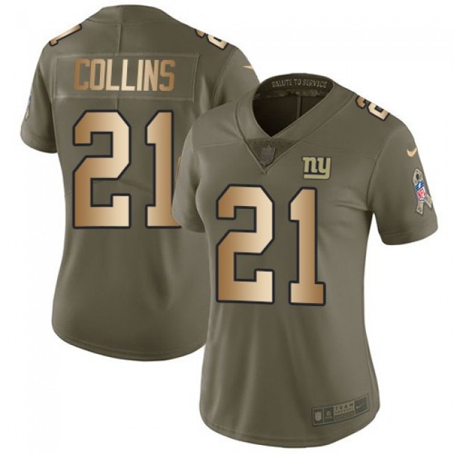 Women's Giants #21 Landon Collins Olive Gold Stitched NFL Limited 2017 Salute to Service Jersey