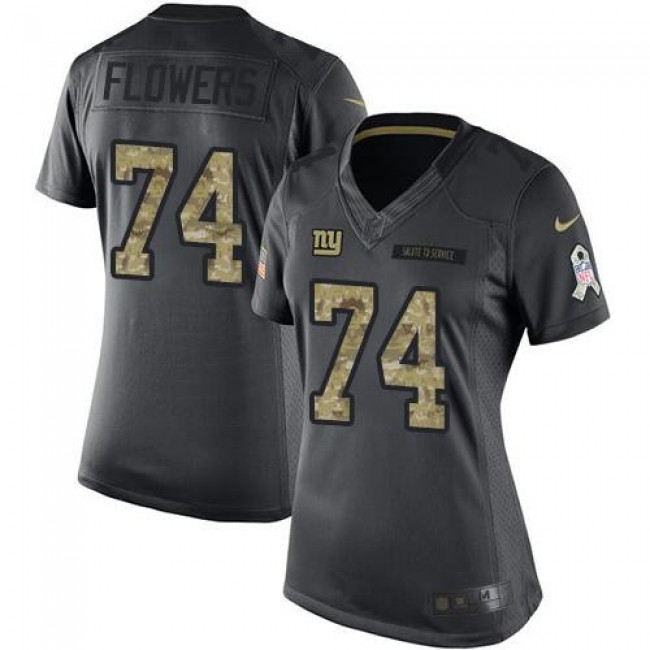 Women's Giants #74 Ereck Flowers Black Stitched NFL Limited 2016 Salute to Service Jersey