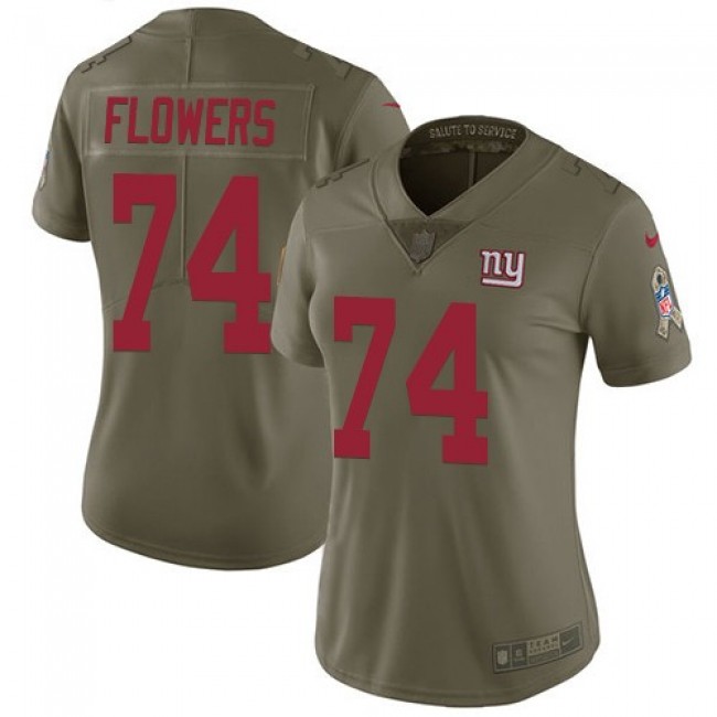 Women's Giants #74 Ereck Flowers Olive Stitched NFL Limited 2017 Salute to Service Jersey