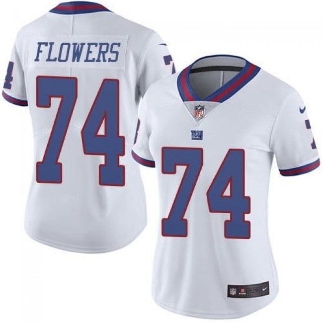 Women's Giants #74 Ereck Flowers White Stitched NFL Limited Rush Jersey