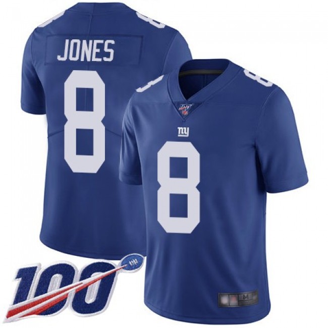 Nike Giants #8 Daniel Jones Royal Blue Team Color Men's Stitched NFL 100th Season Vapor Limited Jersey