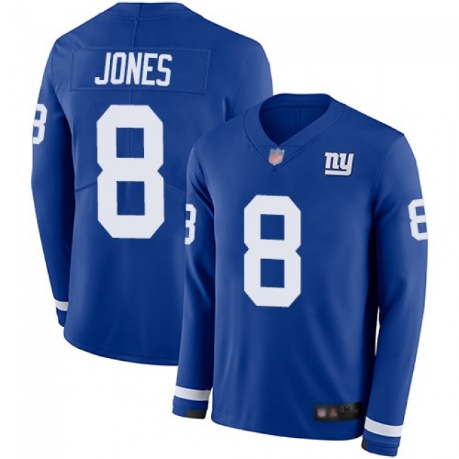 Nike Giants #8 Daniel Jones Royal Blue Team Color Men's Stitched NFL Limited Therma Long Sleeve Jersey