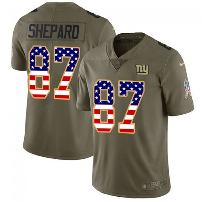 Nike Giants #87 Sterling Shepard Olive/USA Flag Men's Stitched NFL Limited 2017 Salute To Service Jersey