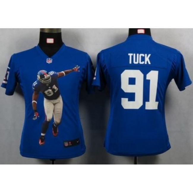 Women's Giants #91 Justin Tuck Royal Blue Team Color Portrait NFL Game Jersey