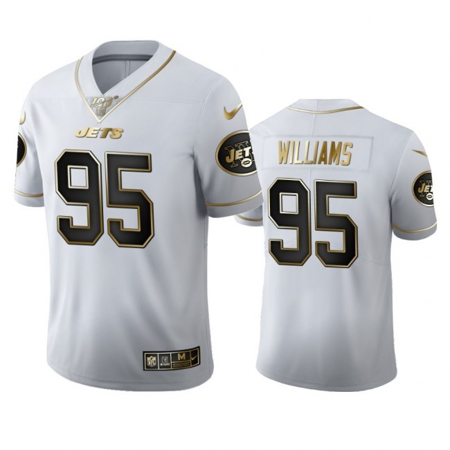 New York Jets #95 Quinnen Williams Men's Nike White Golden Edition Vapor Limited NFL 100 Jersey