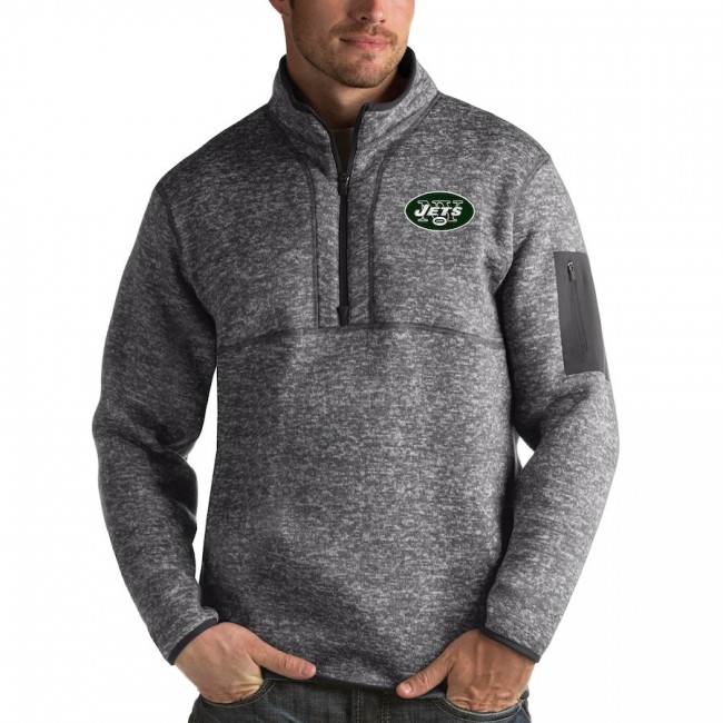 New York Jets Antigua Fortune Quarter-Zip Pullover Jacket Charcoal