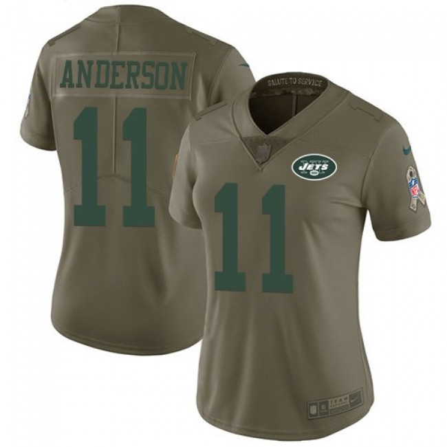Women's Jets #11 Robby Anderson Olive Stitched NFL Limited 2017 Salute to Service Jersey
