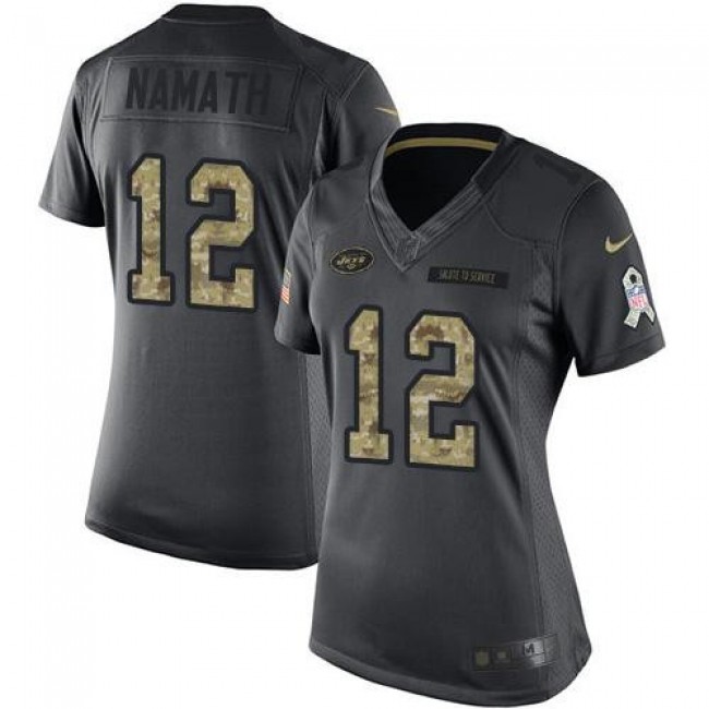 Women's Jets #12 Joe Namath Black Stitched NFL Limited 2016 Salute to Service Jersey