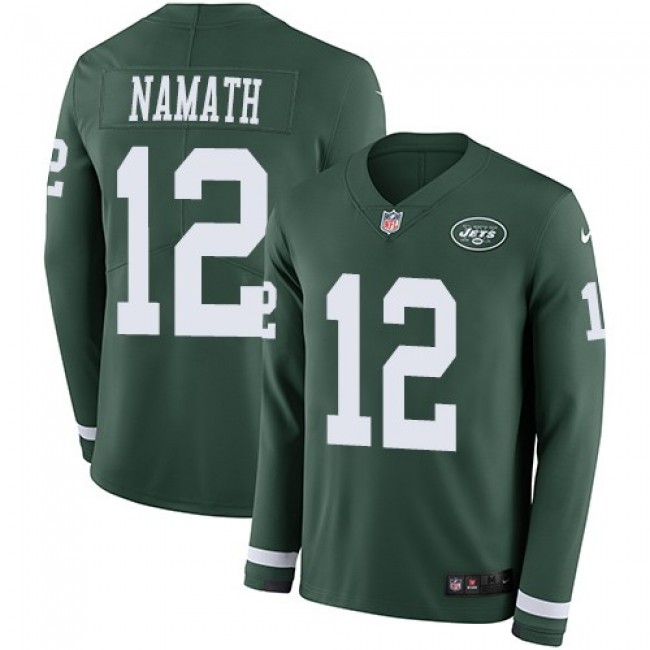 Nike Jets #12 Joe Namath Green Team Color Men's Stitched NFL Limited Therma Long Sleeve Jersey