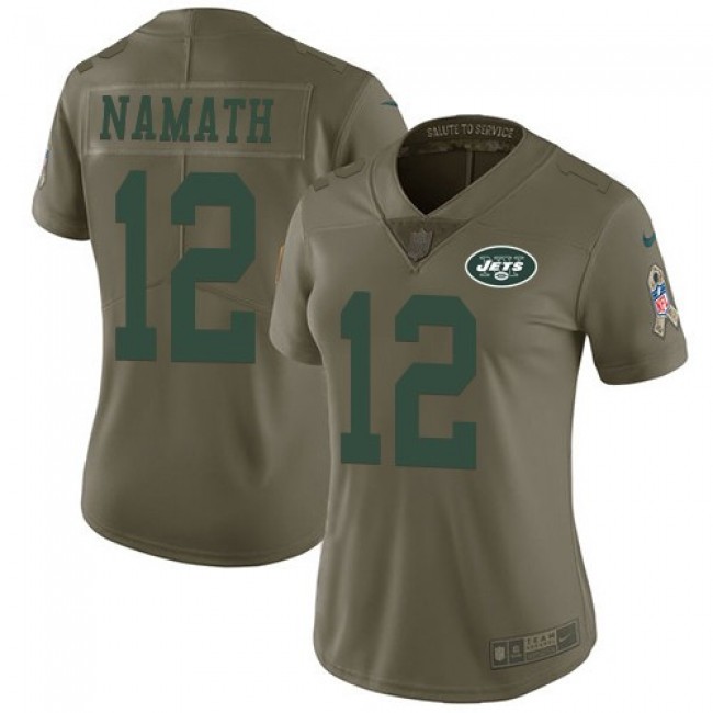 Women's Jets #12 Joe Namath Olive Stitched NFL Limited 2017 Salute to Service Jersey