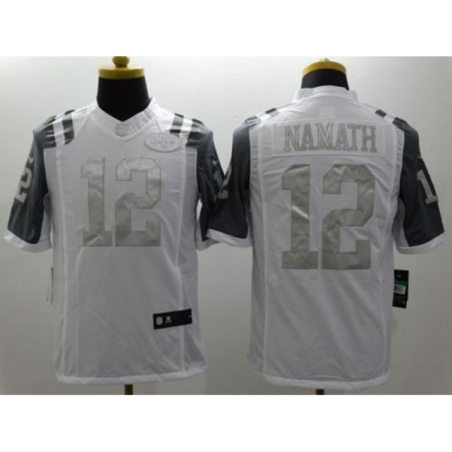 Nike Jets #12 Joe Namath White Men's Stitched NFL Limited Platinum Jersey
