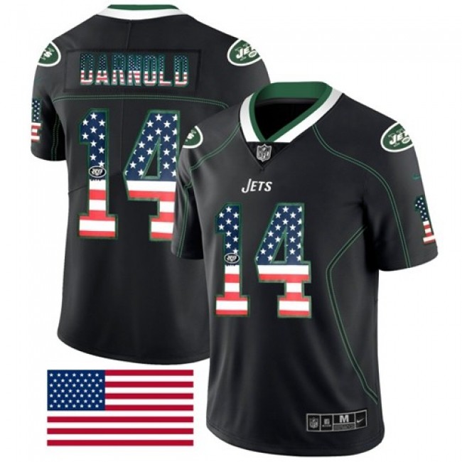 Nike Jets #14 Sam Darnold Black Men's Stitched NFL Limited Rush USA Flag Jersey