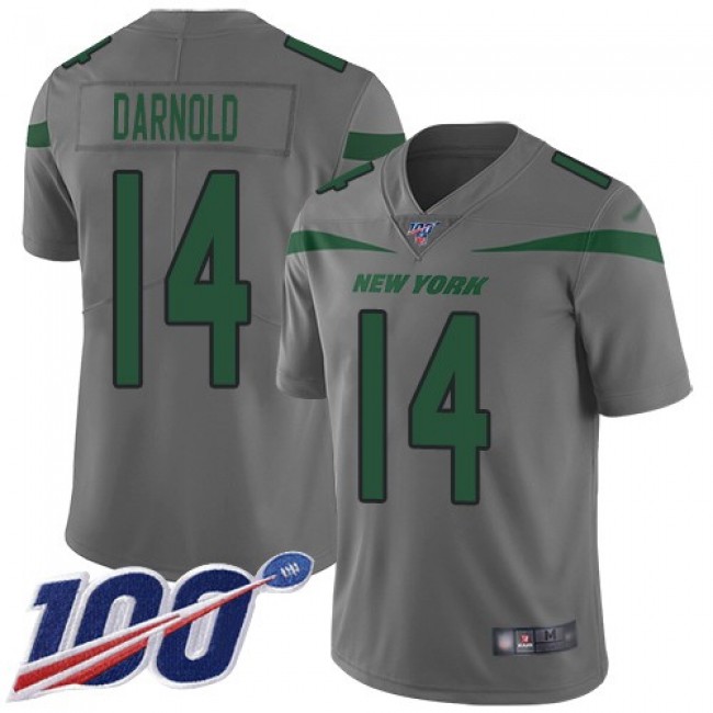 Nike Jets #14 Sam Darnold Gray Men's Stitched NFL Limited Inverted Legend 100th Season Jersey