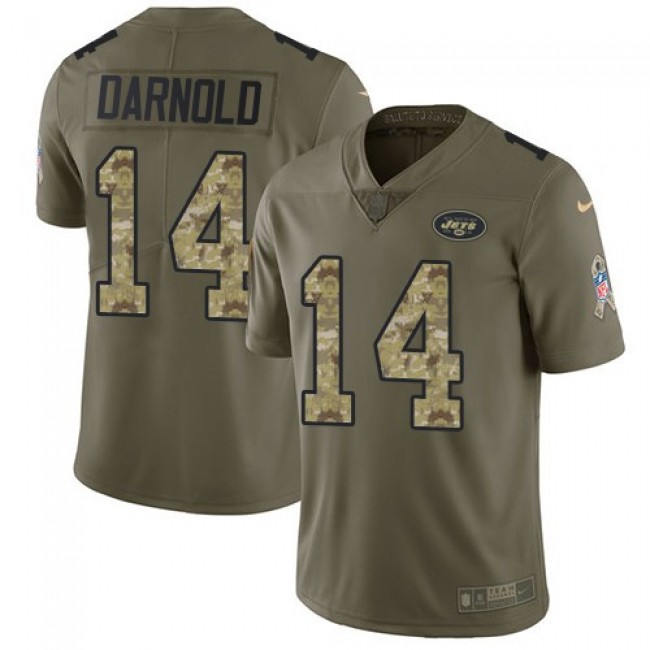 Nike Jets #14 Sam Darnold Olive/Camo Men's Stitched NFL Limited 2017 Salute To Service Jersey