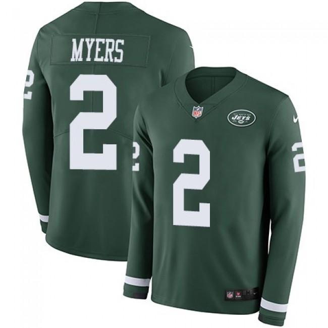 Nike Jets #2 Jason Myers Green Team Color Men's Stitched NFL Limited Therma Long Sleeve Jersey