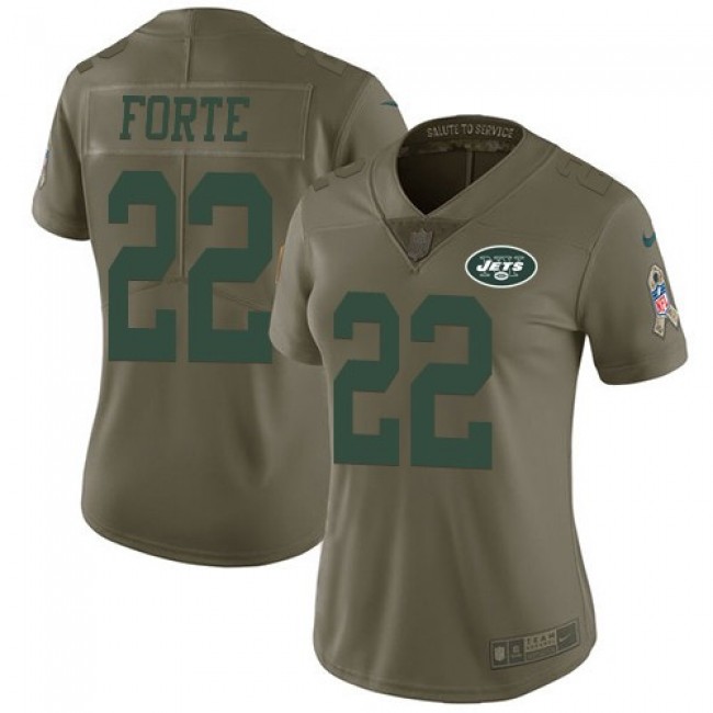 Women's Jets #22 Matt Forte Olive Stitched NFL Limited 2017 Salute to Service Jersey