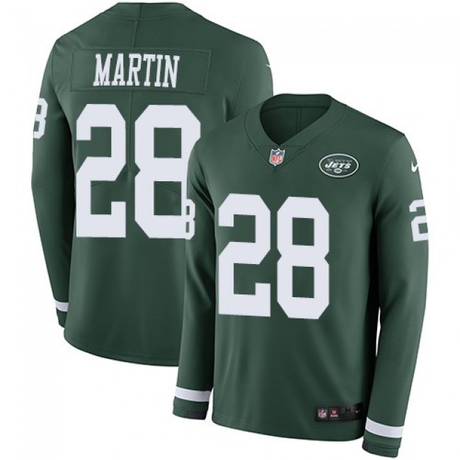 Nike Jets #28 Curtis Martin Green Team Color Men's Stitched NFL Limited Therma Long Sleeve Jersey