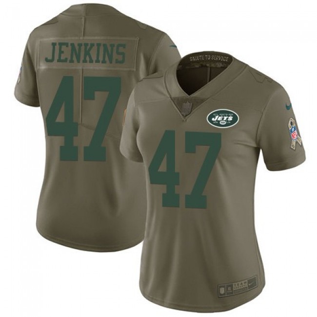 Women's Jets #47 Jordan Jenkins Olive Stitched NFL Limited 2017 Salute to Service Jersey