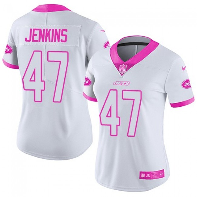 Women's Jets #47 Jordan Jenkins White Pink Stitched NFL Limited Rush Jersey