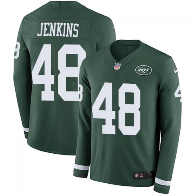 Nike Jets #48 Jordan Jenkins Green Team Color Men's Stitched NFL Limited Therma Long Sleeve Jersey
