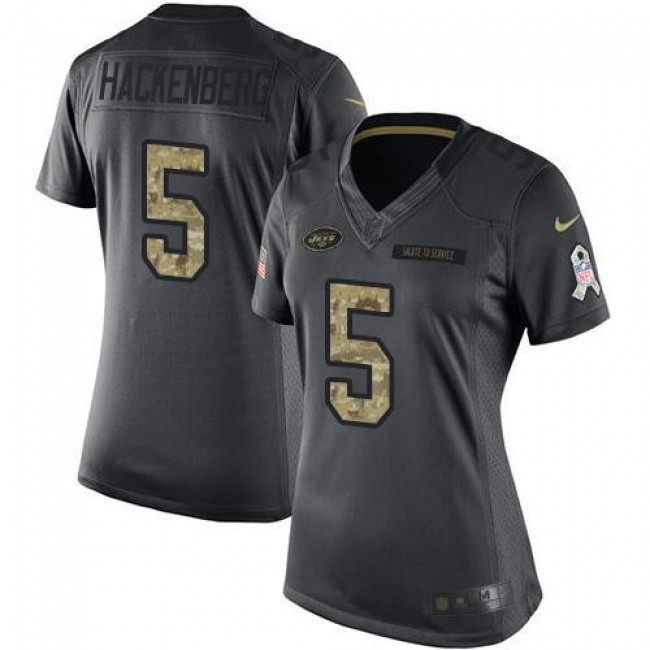 Women's Jets #5 Christian Hackenberg Black Stitched NFL Limited 2016 Salute to Service Jersey