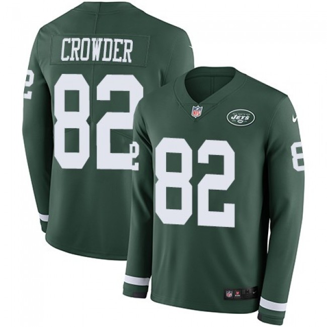 Nike Jets #82 Jamison Crowder Green Team Color Men's Stitched NFL Limited Therma Long Sleeve Jersey