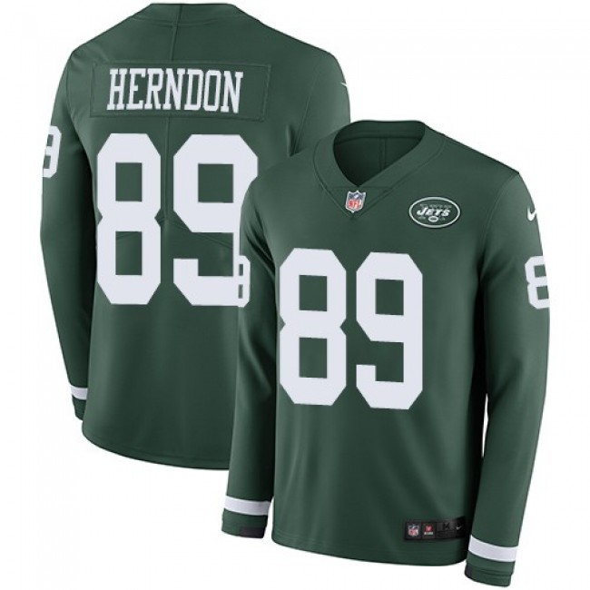 Nike Jets #89 Chris Herndon Green Team Color Men's Stitched NFL Limited Therma Long Sleeve Jersey