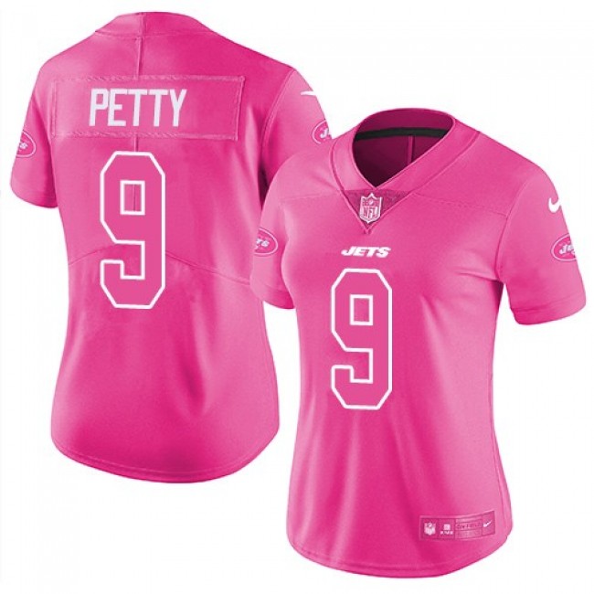 Women's Jets #9 Bryce Petty Pink Stitched NFL Limited Rush Jersey