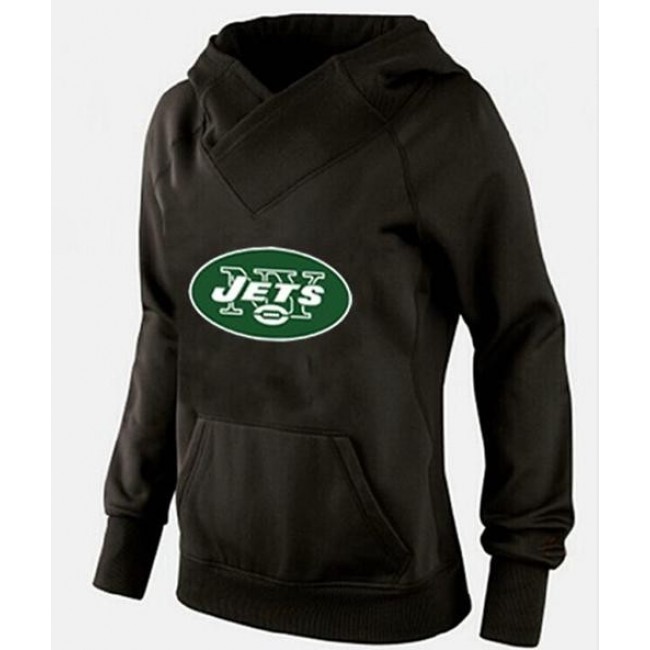 Women's New York Jets Logo Pullover Hoodie Black Jersey